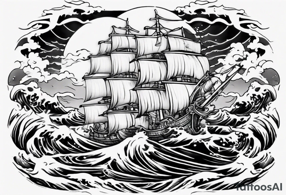 ocean waves ship zeus forearm tattoo tattoo idea
