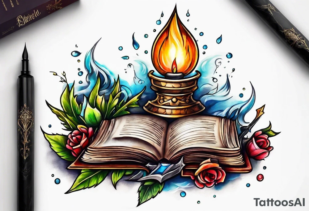 Dagger and books fantasy tattoo idea