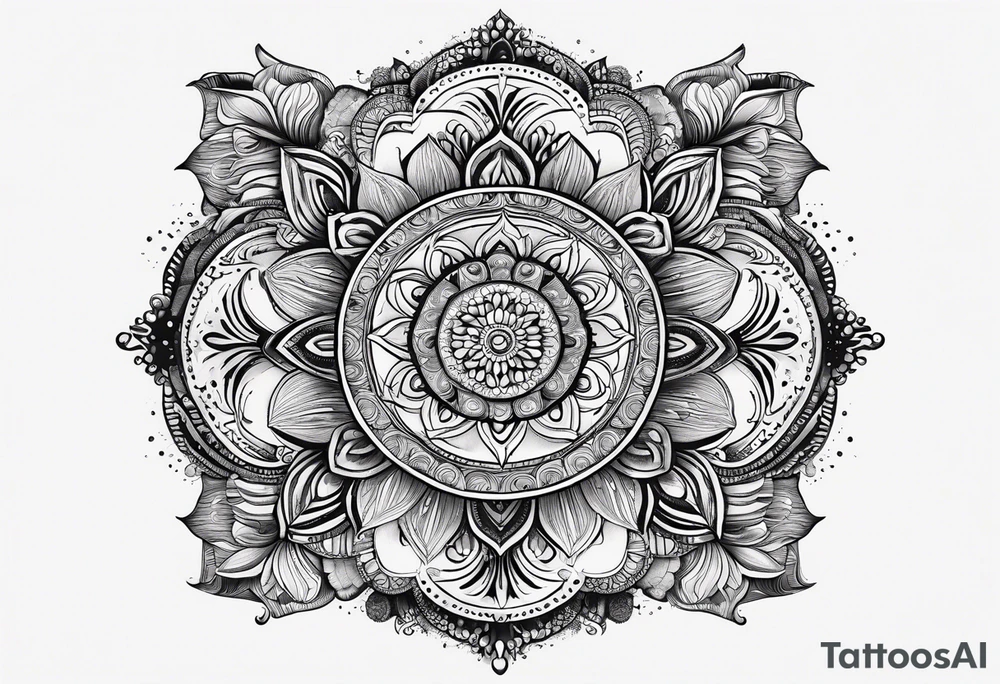 Mandala inspired Ripples in the water caused by a half moon that is dripping water Drops tattoo idea