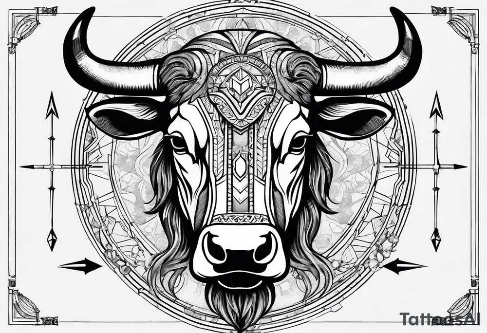 I want a Taurus head with the planets positions on May 20th, 1989. With an arrow splitting the head tattoo idea