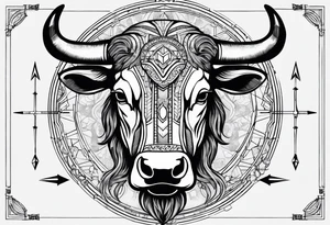 I want a Taurus head with the planets positions on May 20th, 1989. With an arrow splitting the head tattoo idea