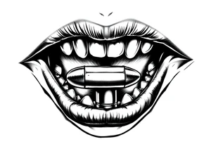 A set of lips snarling with 50cal round between teeth tattoo idea