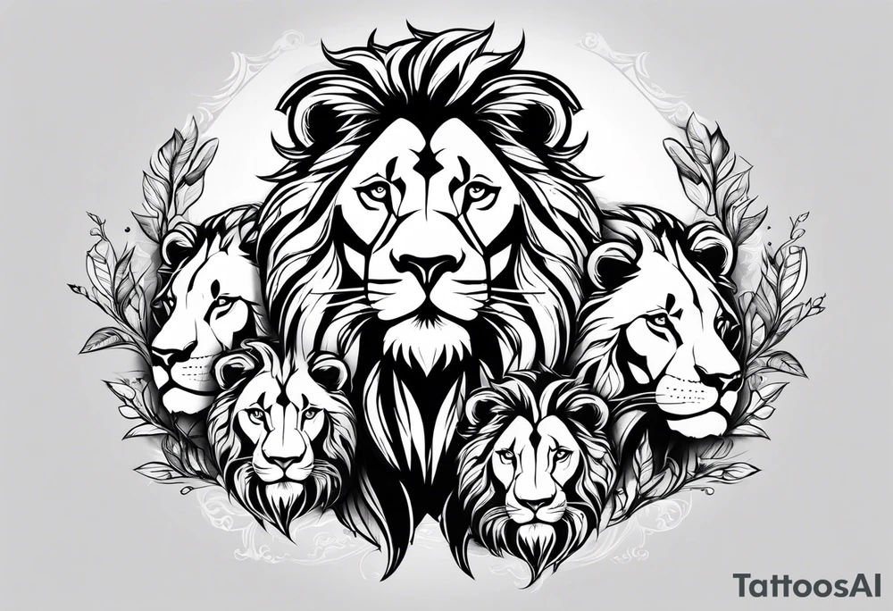 Father lion with two cub lions tattoo idea