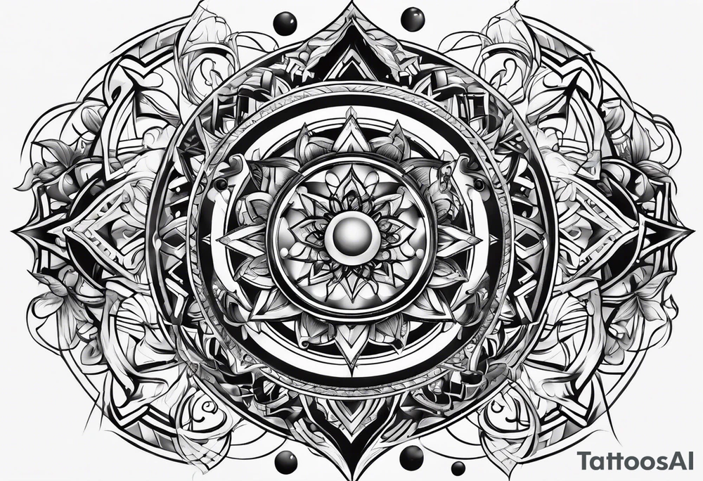 quantum atom with spiritual elements tattoo idea