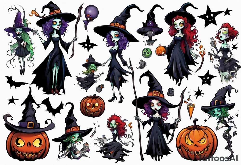 a Tim Burton-style witch tattoo idea