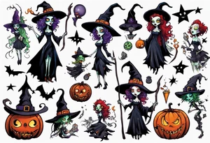 a Tim Burton-style witch tattoo idea