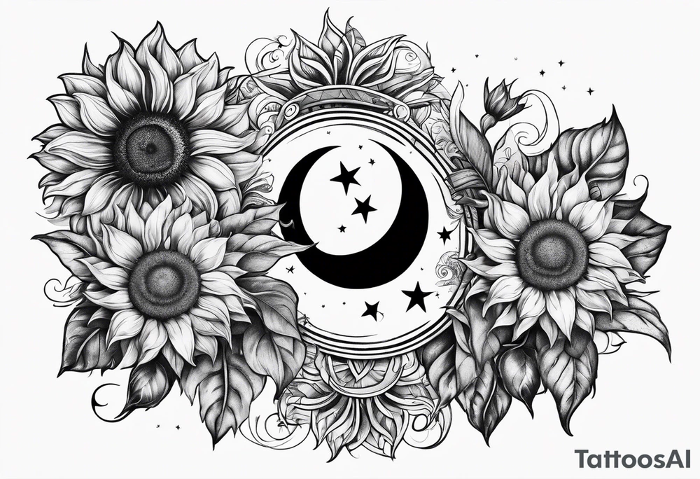 Sunflowers sun and moon tattoo idea
