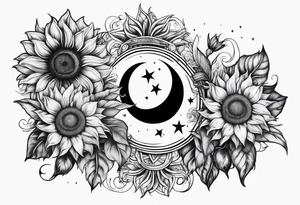 Sunflowers sun and moon tattoo idea