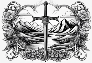 crossing sword with nature background tattoo idea