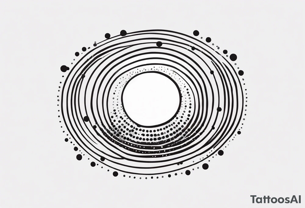 simple sunshine made of black dots with circles. rays coming out tattoo idea