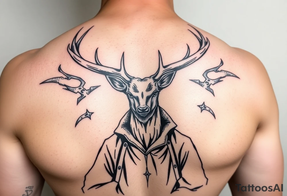 deer wearing wizards clothes tattoo idea