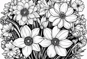Narcissus, CHRYSANTHEMUM, COSMOS, SNOW DROP tattoo idea