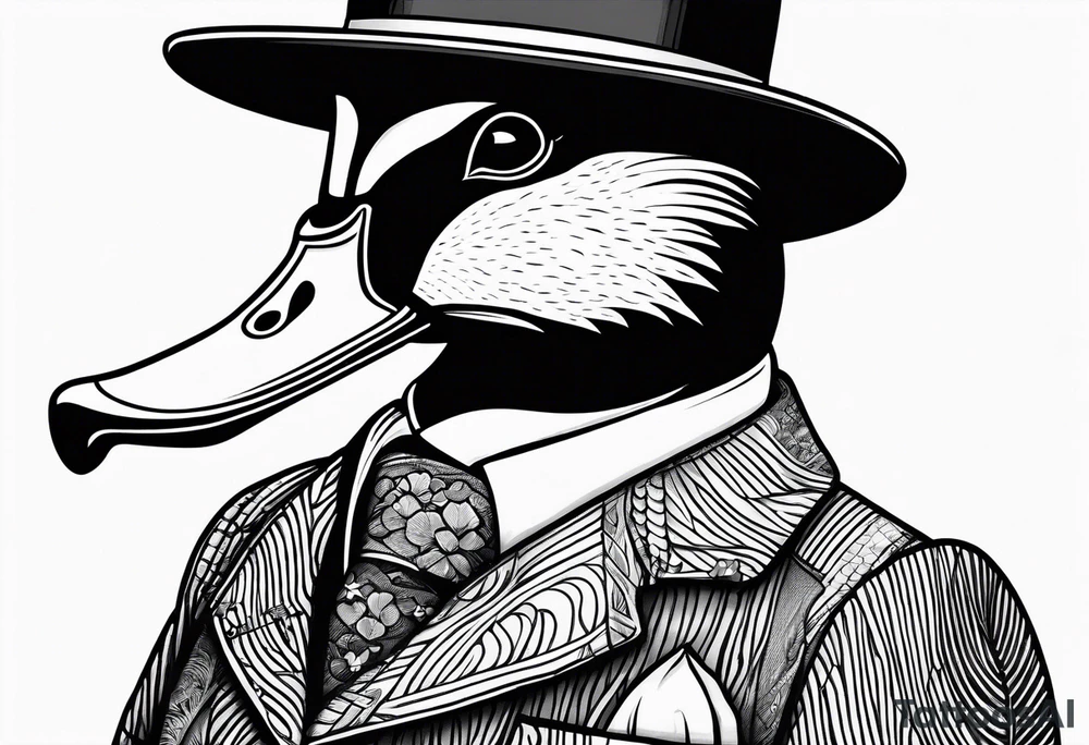 Dabbling Duck wearing a small jacket that says "XRP" on it tattoo idea