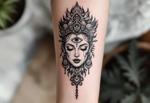 beautiful woman dmt deity with 3rd eye open tattoo idea