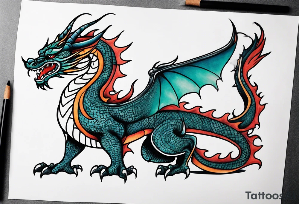 Traditional Dragon full body and smoke tattoo idea