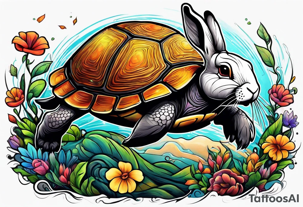 Rabbit and Turtle running tattoo idea