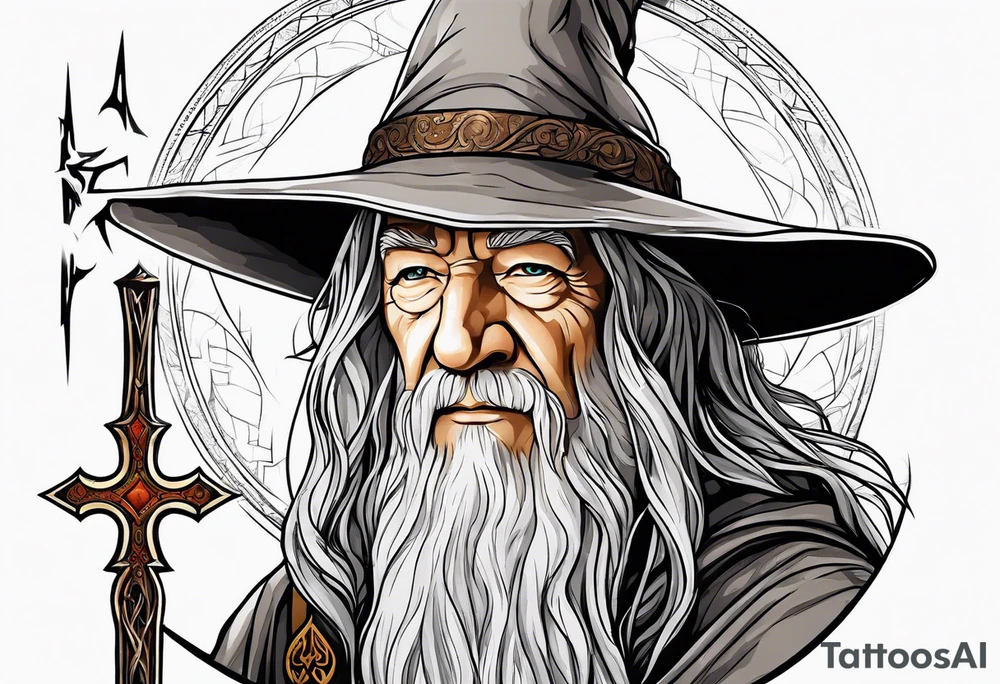 Gandalf with Santiago cross tattoo idea