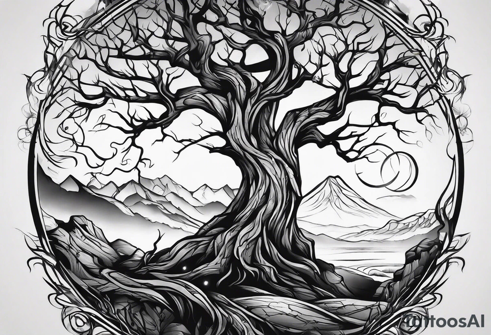 Dead tree arm sleeve tattoo idea