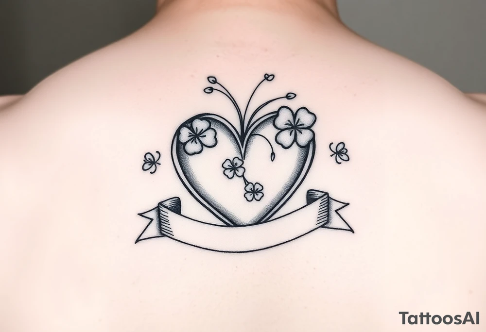 Cute Heart with shamrocks and a banner tattoo idea