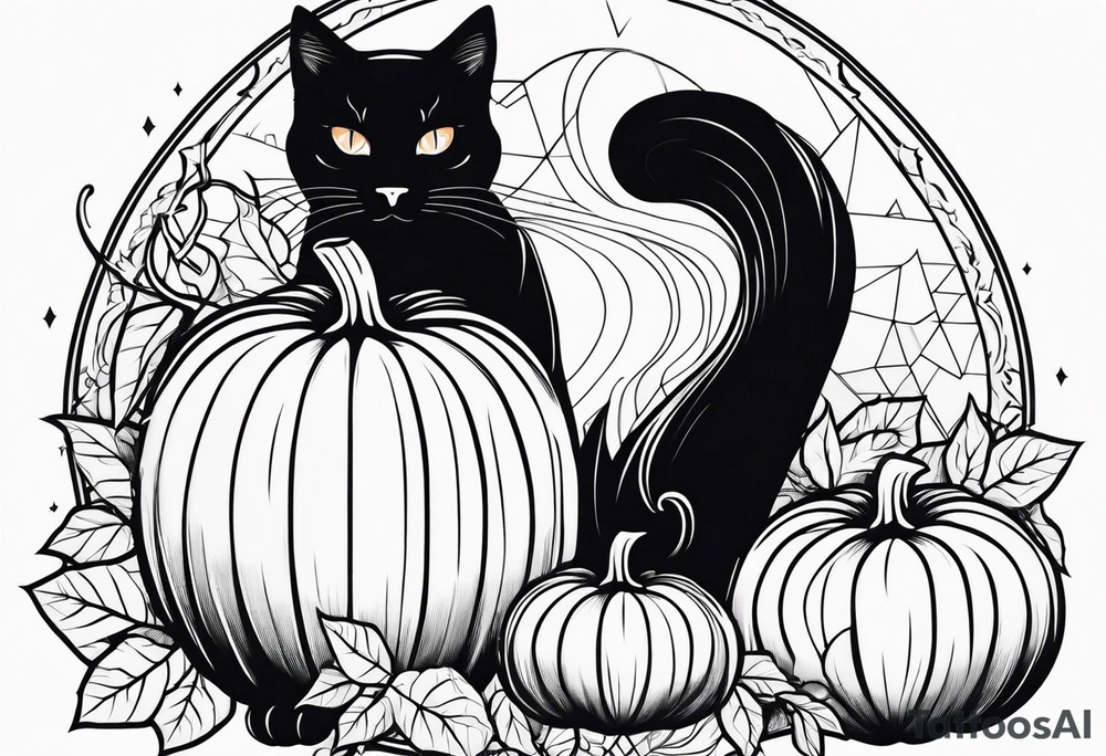 Black cat with a pumpkin tattoo idea