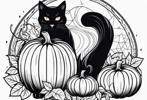 Black cat with a pumpkin tattoo idea