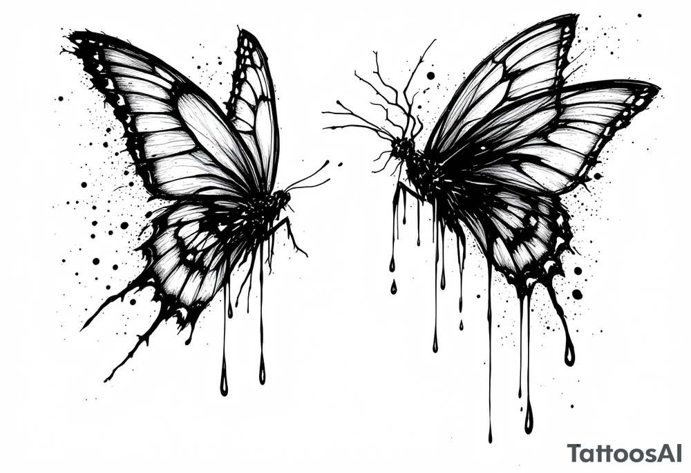 Bleeding butterfly and a second one who is in mental horror style just left and down from the first one tattoo idea