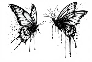 Bleeding butterfly and a second one who is in mental horror style just left and down from the first one tattoo idea