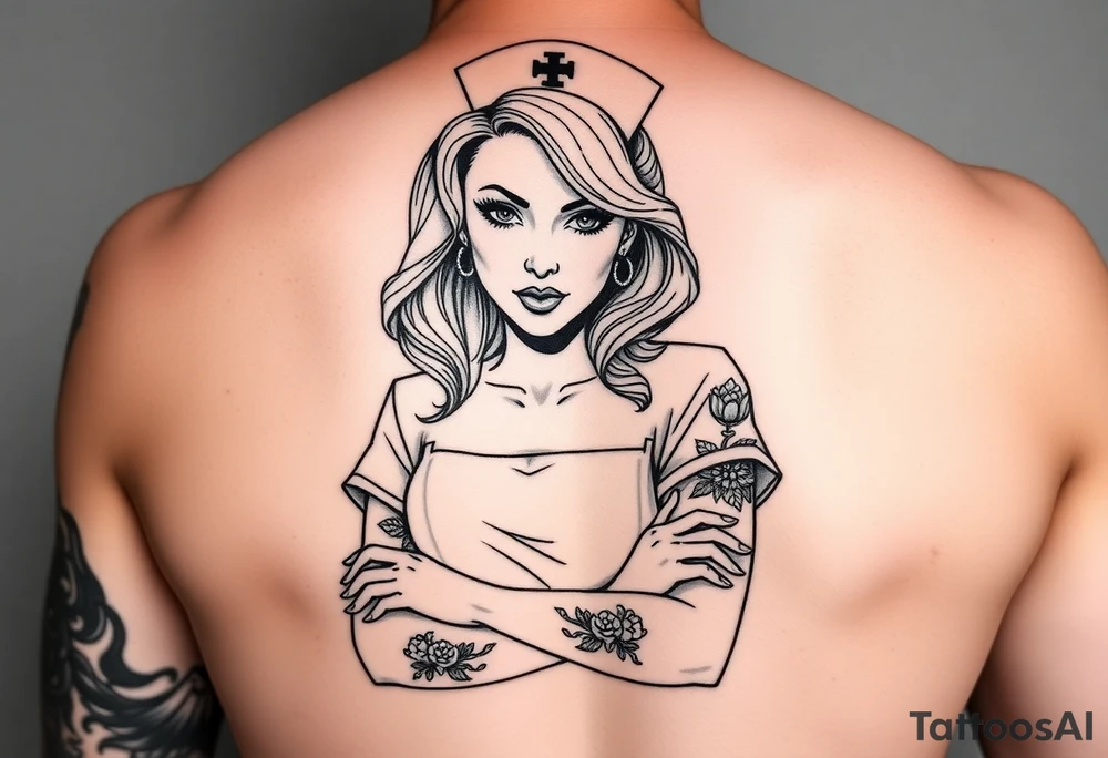 american classic style blonde pinup nurse with tattoos tattoo idea