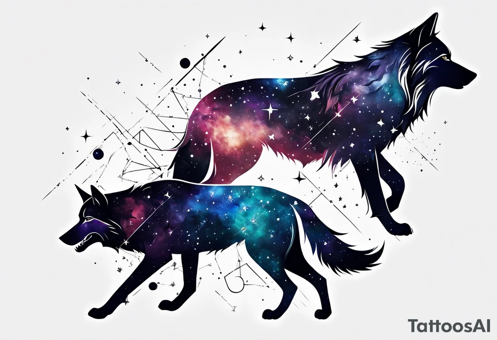 Constellation, two animal wolf tattoo idea
