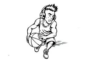 A guy dribbling a basketball with headphones on tattoo idea