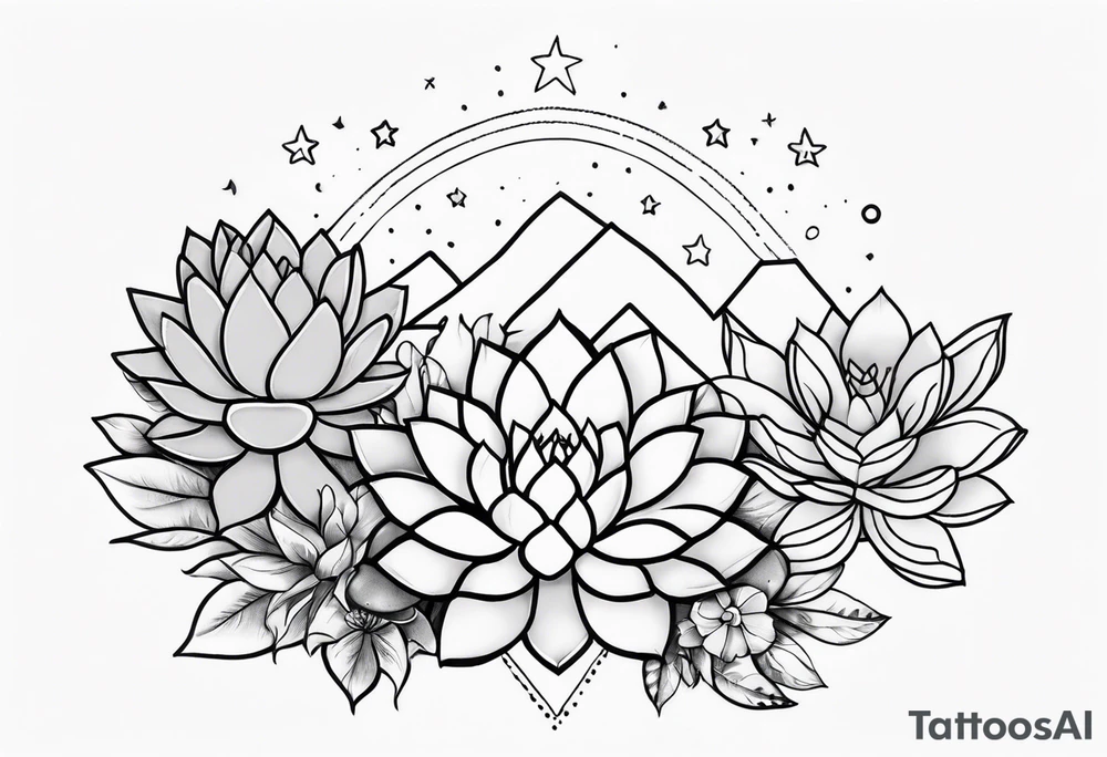 fine line with sun, stars, floral, dots, three succulents
. Sternum tattoo grey scale shading tattoo idea