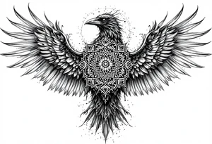 ominous raven with mandala on its wings tattoo idea