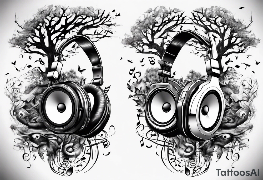 music speaker note tree headphones tattoo idea