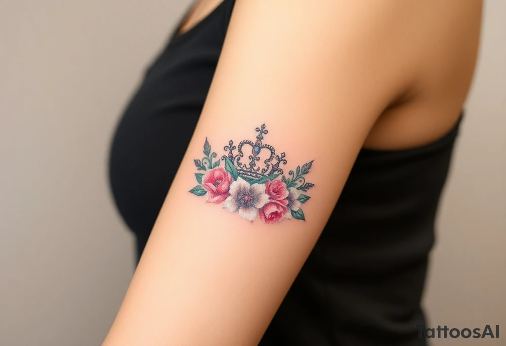 Royalty crown with flowers tattoo idea