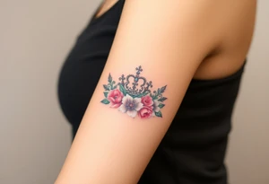 Royalty crown with flowers tattoo idea