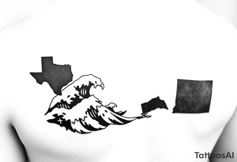State Silhouettes: Waves forming the shapes of Texas, Connecticut, and Washington state, indicating the places you’ve called home.
	•	Cosmetology Symbols: Incorporate a comb and scissors subtly into the boat’s rigging or hull design. tattoo idea