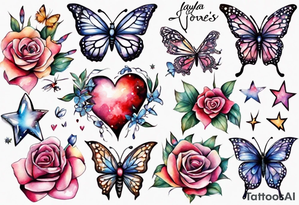 Layla Jones 
4ever and always
Hearts
Stars
Butterflies 
2004
2022 tattoo idea