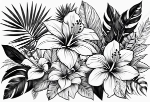 Tropical floral leaves tattoo idea