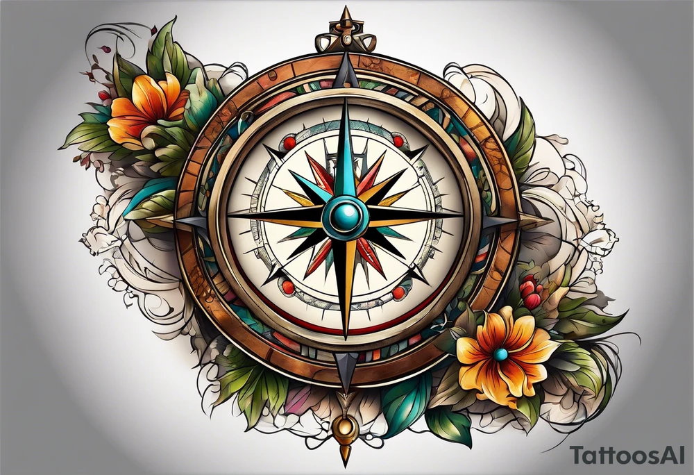 antique compass side view tattoo idea