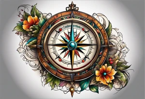 antique compass side view tattoo idea