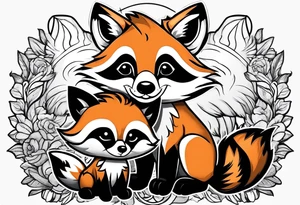 Raccoon and fox stuffed animals playing together tattoo idea