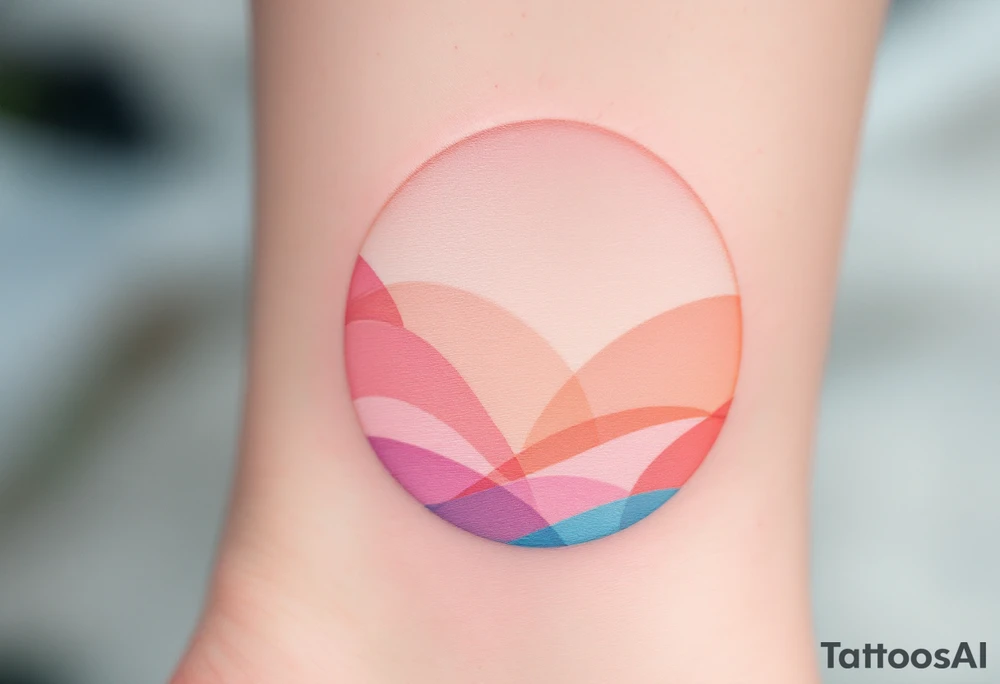 A pastel-colored circle with soft pink, peach, and baby blue blending into each other. tattoo idea