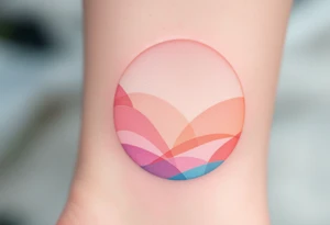 A pastel-colored circle with soft pink, peach, and baby blue blending into each other. tattoo idea