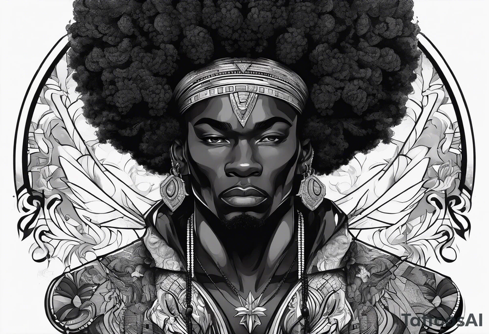 Afro-Futurism man rebirth tattoo idea