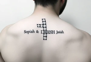 crossword style tattoo with the names 
Sophia, Elijah, Jeremiah, Isaiah, Josiah tattoo idea