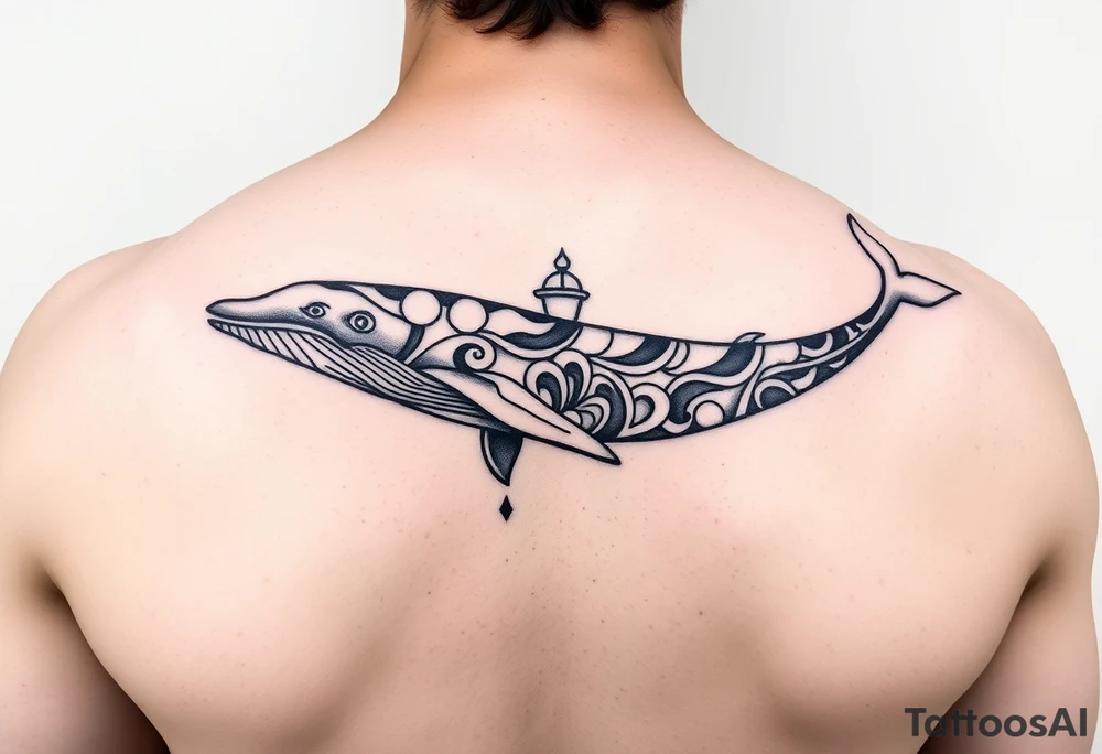 tribal whales with Rangiroa on the back tattoo idea