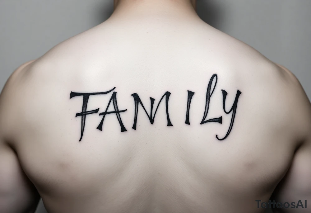 write in norsk writing the word "FAMILY" tattoo idea
