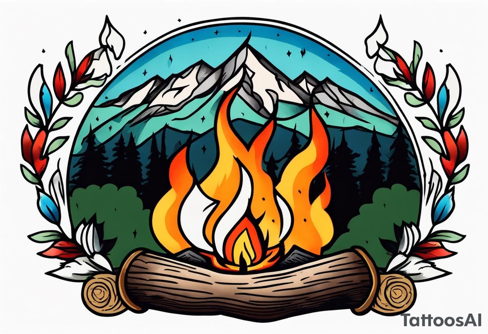 American traditional tattoo of camp fire tattoo idea