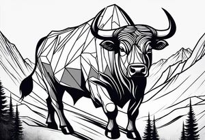 Bull coming out of the mountains tattoo idea