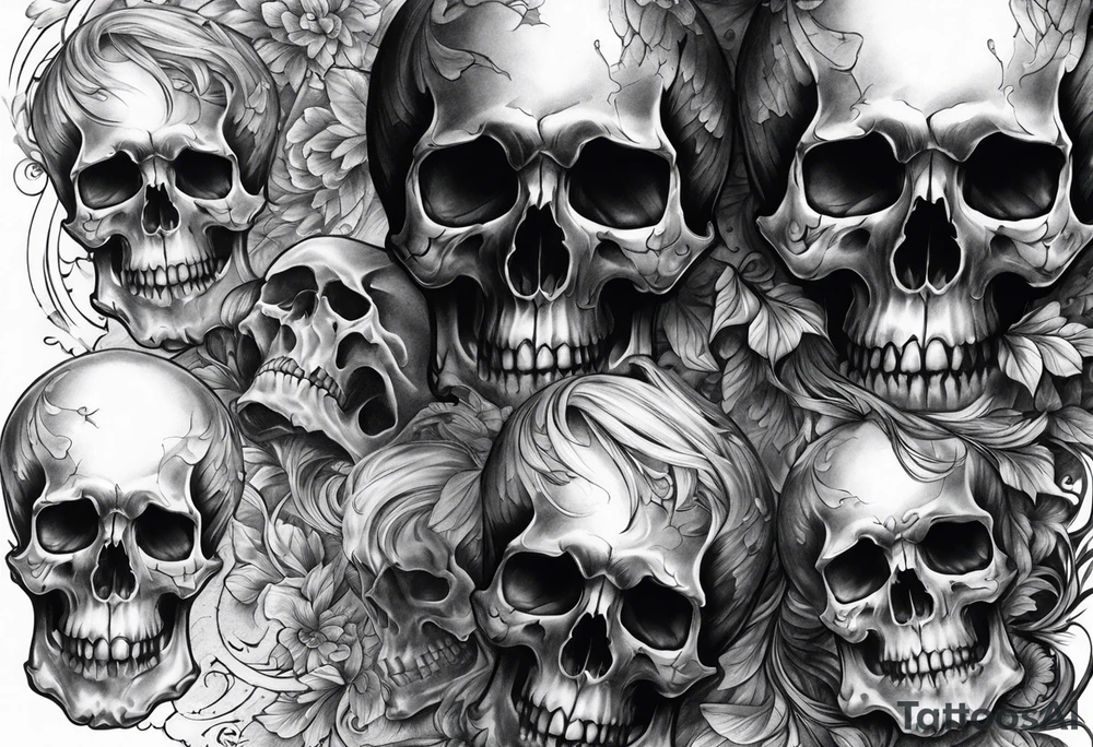 death skulls evil theme full arm sleeve tattoo idea